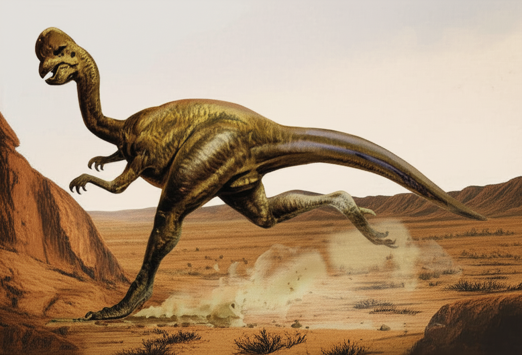 Oviraptor corriendo en el desierto