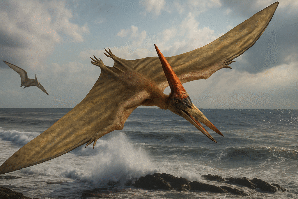 Pteranodon pteranodon volando sobre el mar