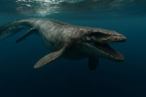 mosasaurus en medio del mar